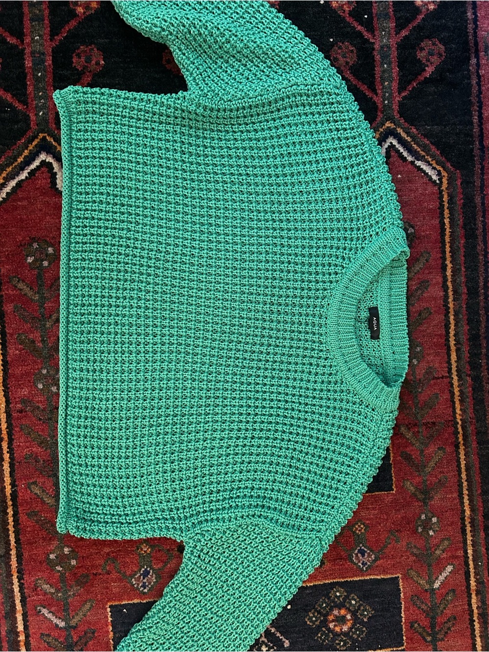 Green Waffle-Knit Crewneck Sweater - Women